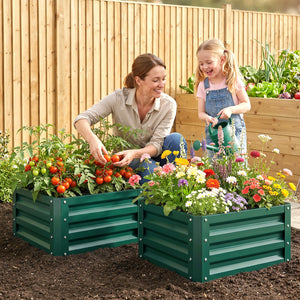 Lot de 2 jardinières surélevées en acier galvanisé 60 x 60 x 30,5 cm, carre potager de jardin pour légumes, fleurs et herbes, vert
