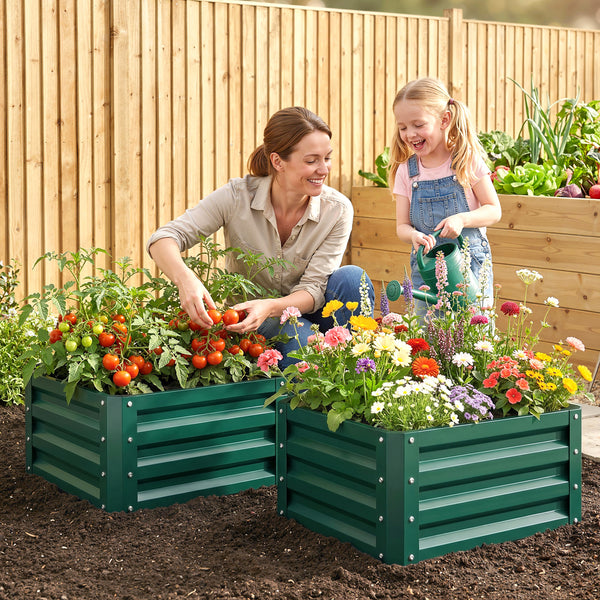Lot de 2 jardinières surélevées en acier galvanisé 60 x 60 x 30,5 cm, carre potager de jardin pour légumes, fleurs et herbes, vert