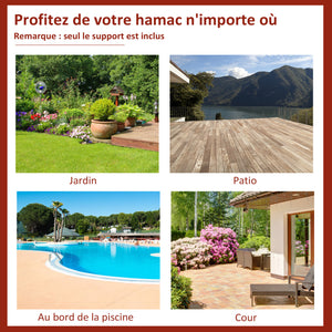 Support Pied de hamac Structure Robuste métal époxy Noir Hauteur réglable 6 Niveaux dim. 2,80L x 1,17l x 1,10H m