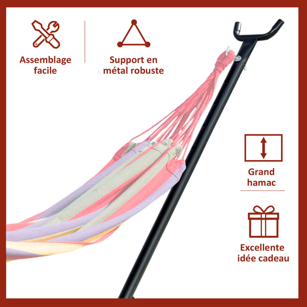 Support Pied de hamac Structure Robuste métal époxy Noir Hauteur réglable 6 Niveaux dim. 2,80L x 1,17l x 1,10H m