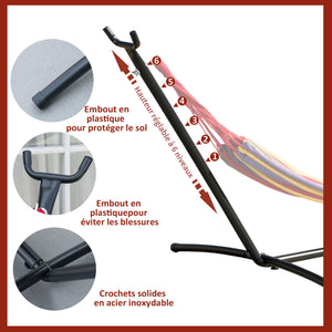 Support Pied de hamac Structure Robuste métal époxy Noir Hauteur réglable 6 Niveaux dim. 2,80L x 1,17l x 1,10H m