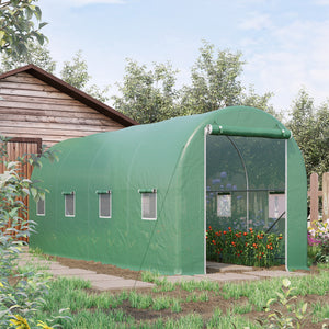 Serre de Jardin Tunnel Surface Sol 10 m² 5L x 2l x 2,05H m châssis Tubulaire renforcé Porte zippée 8 fenêtres enroulables Vert
