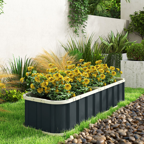 Jardinière surélevée en acier galvanisé, lit de jardin avec gants et bords pliés, carré potager de jardin pour fleurs, herbes, légumes, 165 x 52 x 31 cm, gris foncé