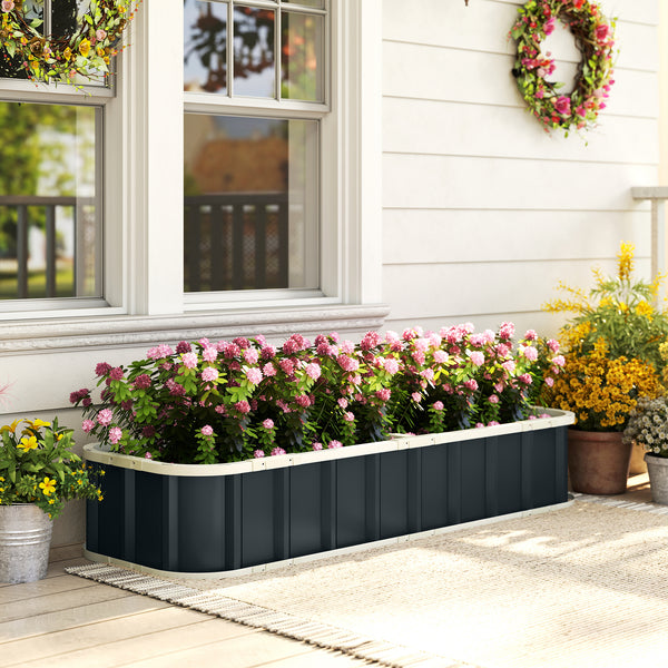 Jardinière surélevée en acier galvanisé, lit de jardin avec gants et bords pliés, carré potager de jardin pour fleurs, herbes, légumes, 165 x 52 x 31 cm, gris foncé