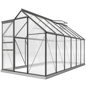 Serre de Jardin 7 m² en Aluminium Polycarbonate avec Fondation, 190 x 375 x 199 cm, Serre avec Fenêtre Réglable et Porte Coulissante, Abri Extérieur Résistant aux Intempéries, Gris Foncé