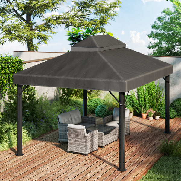 Toile de rechange pour pavillon toile de tonnelle 4 x 3 m, toit double avec trous de drainage, polyester haute densité 370 g/m², protection solaire UPF30+, TOILE INCLUS UNIQUEMENT, gris foncé