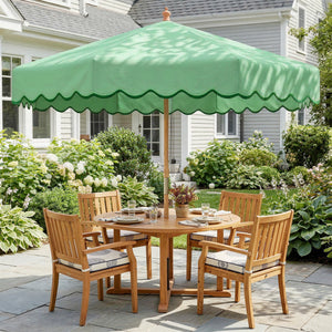 Parasol de Jardin Rond avec Volants - Parasol Terrasse Rétro Chic 230cm Aspect Bois - Protection Solaire UV Extérieur pour Balcon et Mobilier de Jardin, Vert Clair