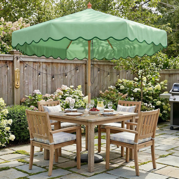 Parasol de Jardin Rond avec Volants - Parasol Terrasse Rétro Chic 230cm Aspect Bois - Protection Solaire UV Extérieur pour Balcon et Mobilier de Jardin, Vert Clair