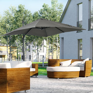 Parasol déporté carré inclinable manivelle avec pied en métal dim. 2,5L x 2,5l m alu. polyester haute densité gris