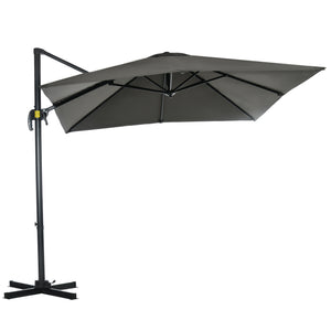 Parasol déporté carré inclinable manivelle avec pied en métal dim. 2,5L x 2,5l m alu. polyester haute densité gris