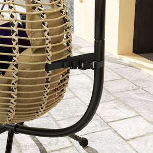 Fauteuil œuf Suspendu balancelle Pliante avec Coussin et Support Usage intérieur extérieur métal corde en polypropylène dim. 110L x 100l x 188H cm beige