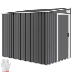 Abri de jardin en métal 2,81 m² avec fondation, abri à outils extérieur adossé en acier galvanisé, toit en pente, cabane de jardin avec 2 étagères ajustables, 154x206,5x181cm, gris