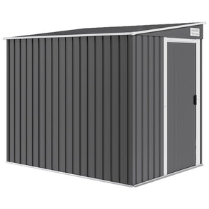 Abri de jardin en métal 2,81 m² avec fondation, abri à outils extérieur adossé en acier galvanisé, toit en pente, cabane de jardin avec 2 étagères ajustables, 154x206,5x181cm, gris