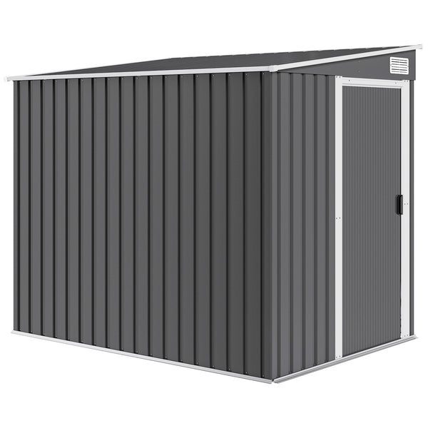 Abri de jardin en métal 2,81 m² avec fondation, abri à outils extérieur adossé en acier galvanisé, toit en pente, cabane de jardin avec 2 étagères ajustables, 154x206,5x181cm, gris