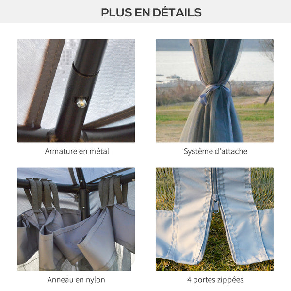 Tonnelle de jardin barnum pavillon de jardin 3 x 3 double Toit avec moustiquaires amovibles imperméable gris clair
