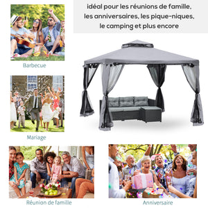 Tonnelle de jardin barnum pavillon de jardin 3 x 3 double Toit avec moustiquaires amovibles imperméable gris clair