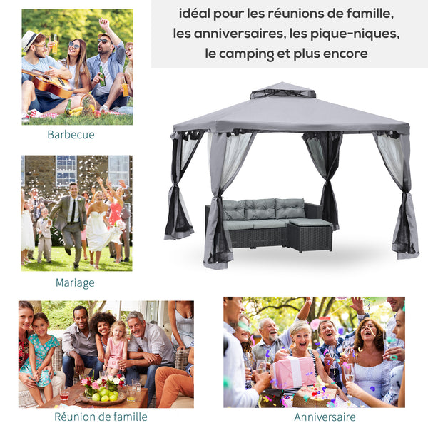 Tonnelle de jardin barnum pavillon de jardin 3 x 3 double Toit avec moustiquaires amovibles imperméable gris clair