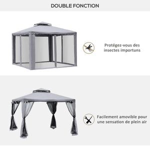 Tonnelle de jardin barnum pavillon de jardin 3 x 3 double Toit avec moustiquaires amovibles imperméable gris clair