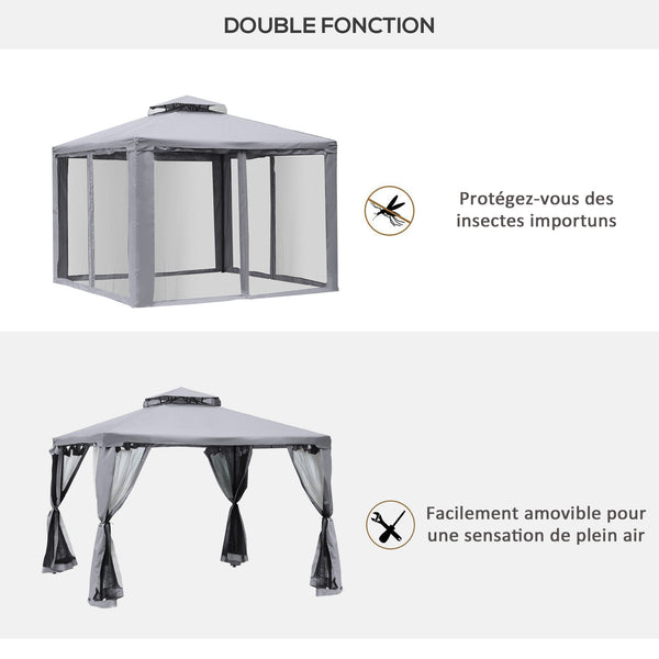 Tonnelle de jardin barnum pavillon de jardin 3 x 3 double Toit avec moustiquaires amovibles imperméable gris clair