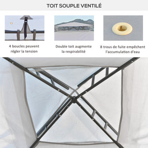 Tonnelle de jardin barnum pavillon de jardin 3 x 3 double Toit avec moustiquaires amovibles imperméable gris clair
