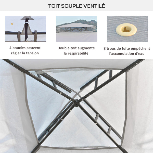 Tonnelle de jardin barnum pavillon de jardin 3 x 3 double Toit avec moustiquaires amovibles imperméable gris clair