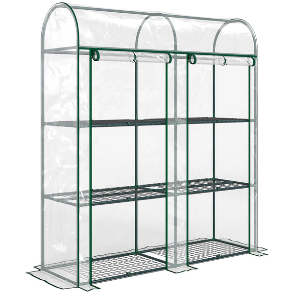 Serre de Jardin avec Étagères 3 Niveaux à Toit Arrondi, Petite Serre de Balcon en Bâche PVC et Châssis Acier, 2 Portes Roulantes, pour Légumes Plantes Fleurs, 143 x 46 x 165 cm, Transparent