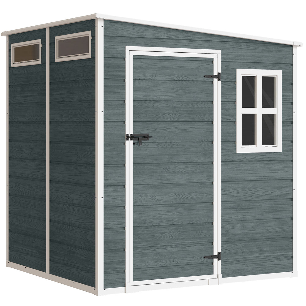 Abri de jardin  6 x 6 pieds avec plancher, effet bois, porte verrouillable et fenêtres pour jardin, patio, garage, pelouse, gris vieilli