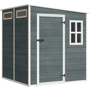 Abri de jardin  6 x 6 pieds avec plancher, effet bois, porte verrouillable et fenêtres pour jardin, patio, garage, pelouse, gris vieilli