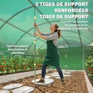 Serre Tunnel 395 x 595 x 199 cm avec 2 Barres de Support, 2 Portes Roulantes et 12 Fenêtres en Maille, Serre de Jardin avec Couverture en PE, Vert