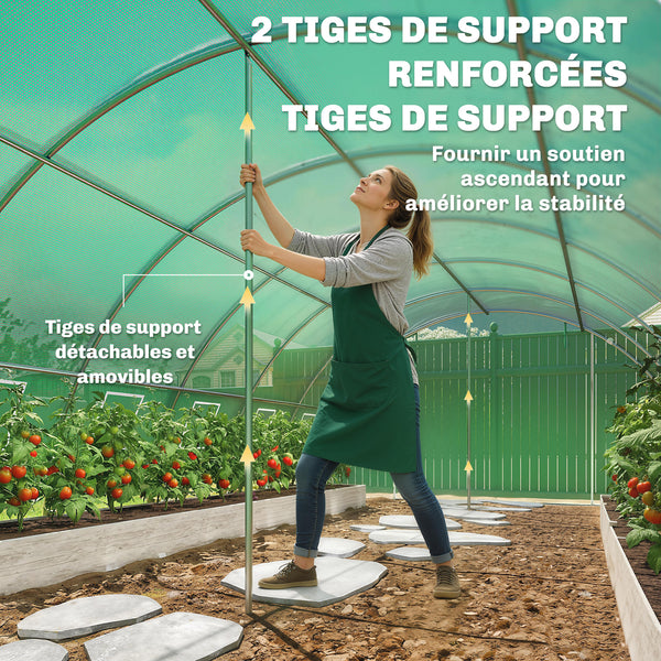 Serre Tunnel 395 x 595 x 199 cm avec 2 Barres de Support, 2 Portes Roulantes et 12 Fenêtres en Maille, Serre de Jardin avec Couverture en PE, Vert