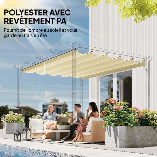 Toile de toit pour pergola tonnelle rétractable de 4 x 3 m - toile uniquement 350 x 260 cm crème