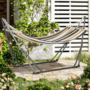 Hamac de jardin pliable étendoir à linge avec support incurvé en métal époxy hamac sur pied 1 place charge max. 120 Kg dim. 270L x 100l x 94Hcm