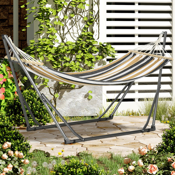 Hamac de jardin pliable étendoir à linge avec support incurvé en métal époxy hamac sur pied 1 place charge max. 120 Kg dim. 270L x 100l x 94Hcm