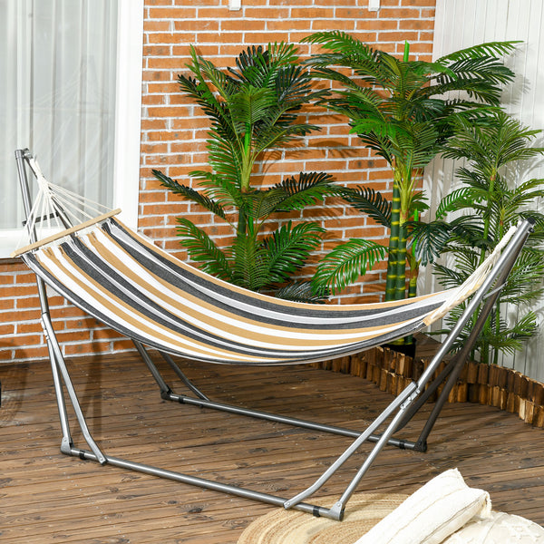 Hamac de jardin pliable étendoir à linge avec support incurvé en métal époxy hamac sur pied 1 place charge max. 120 Kg dim. 270L x 100l x 94Hcm