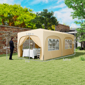 Tonnelle de jardin extérieure 3 x 6 m, tonnelle pliante pop up, hauteur réglable, sac de transport et sacs de sable, protection UPF50+, barnum pliant pour camping, festival, patio, sable