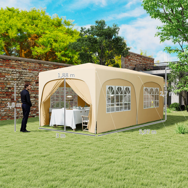 Tonnelle de jardin extérieure 3 x 6 m, tonnelle pliante pop up, hauteur réglable, sac de transport et sacs de sable, protection UPF50+, barnum pliant pour camping, festival, patio, sable