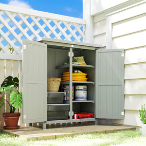 Abri de jardin Armoire de jardin pour outils 75L x 40l x 90H cm 3 étagères 2 portes Toit en asphalte imperméable Bois de sapin gris