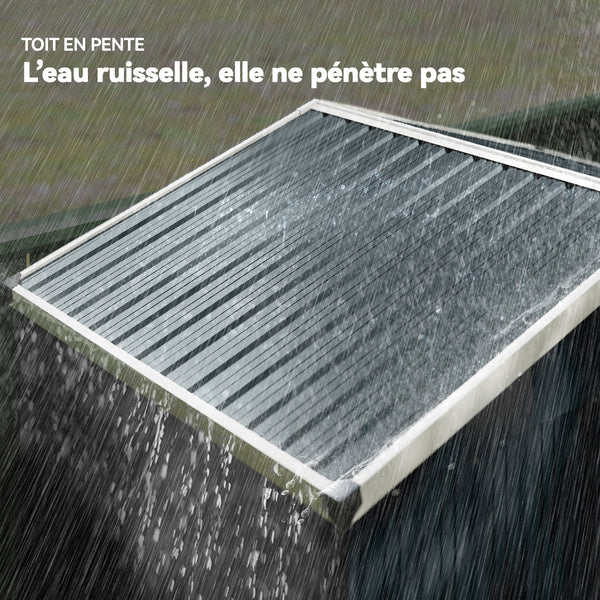 Abri de jardin en métal, cabane de jardin extérieure 136 x 87 x 179 cm, porte coulissante verrouillable, toit pointu et gants, cabanon rangement outils en acier galvanisé, gris foncé