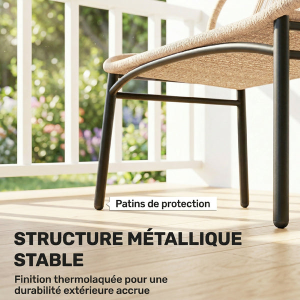 Banc de Jardin 2 Places en Résine Tressée, Banc Extérieur, Dossier et Assise Respirants, Résistant aux Intempéries, Cadre en Métal, Capacité 320kg, pour Patio, Terrasse, 138x62x83cm, Naturel