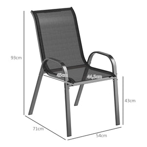 Lot de 4 chaises de jardin, chaises empilables, dossier haut incliné, tissu en maille respirante, cadre en acier, noir