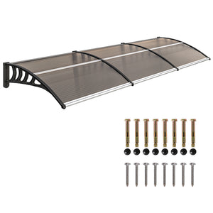 Auvent de porte d'entrée, toit marquise de porte exterieur en polycarbonate et profil aluminium résistante toit abri protection contre la pluie et UV pour terrasse, balcon, 303x96cm, marron