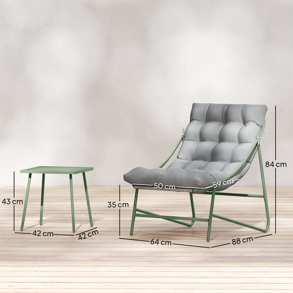 Ensemble bistrot de jardin 3 pièces, salon de jardin extérieur 2 personnes avec 2 chaises, table basse et coussins, mobilier de jardin, terrasse, balcon, véranda, gris clair