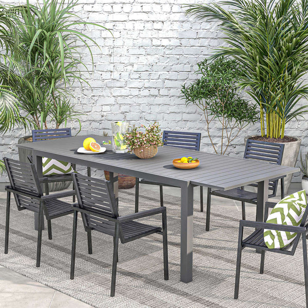 Table de jardin extensible table tables à manger de patio en aluminium rectangulaire pour 6 - 8 personnes, charge max. 50kg, dim. 180/240L x 94l x 73H cm, gris