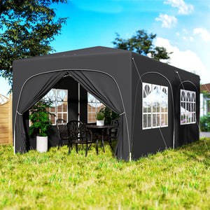 Tonnelle de jardin extérieure 3 x 6 m, tonnelle pliante pop up, hauteur réglable, sac de transport et sacs de sable, protection UPF50+, barnum pliant pour camping, festival, patio, gris foncé