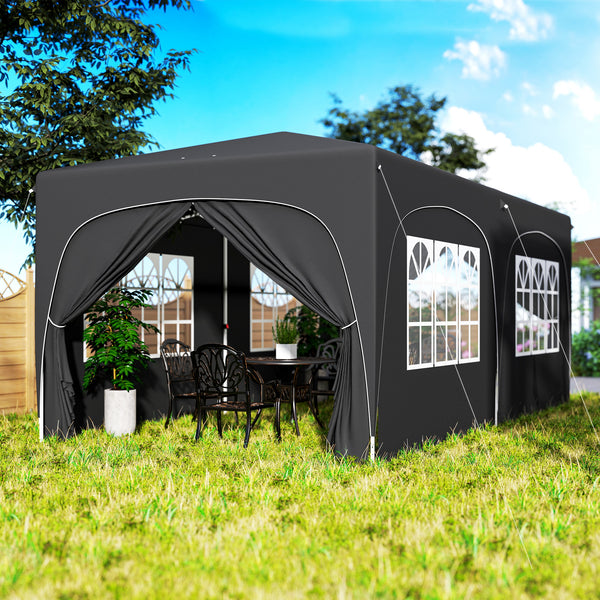 Tonnelle de jardin extérieure 3 x 6 m, tonnelle pliante pop up, hauteur réglable, sac de transport et sacs de sable, protection UPF50+, barnum pliant pour camping, festival, patio, gris foncé