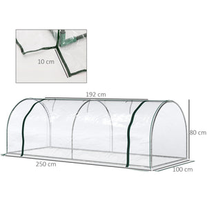 Serre de Jardin Tunnel mini serre tunnel serre à tomates 2,5L x 1l x 0,8H m Grande Porte zippée bâche Plastique Transparent métal époxy Vert