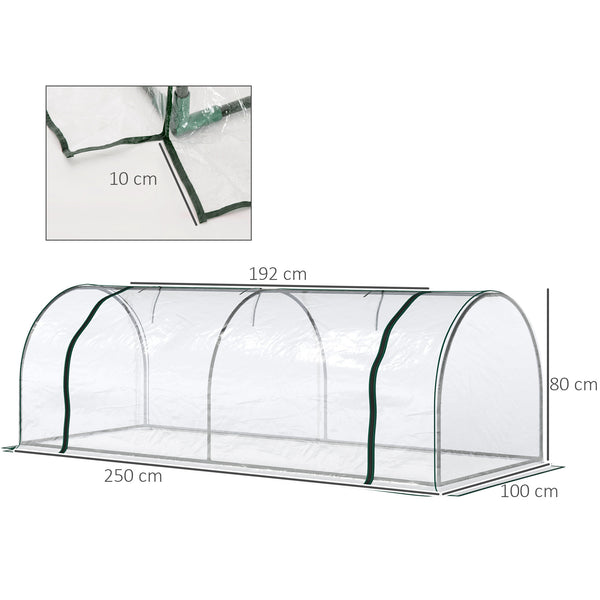 Serre de Jardin Tunnel mini serre tunnel serre à tomates 2,5L x 1l x 0,8H m Grande Porte zippée bâche Plastique Transparent métal époxy Vert