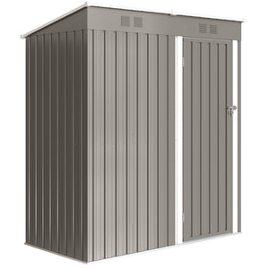 Abri de Jardin en Métal 1,37m² 163x90x179cm, Acier Galvanisé - Armoire de Jardin Adossable avec 2 Grilles d'Aération et Toit Incliné Anti-UV - Cabanon de Stockage pour Outils, Gris Clair