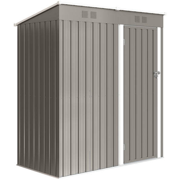Abri de Jardin en Métal 1,37m² 163x90x179cm, Acier Galvanisé - Armoire de Jardin Adossable avec 2 Grilles d'Aération et Toit Incliné Anti-UV - Cabanon de Stockage pour Outils, Gris Clair