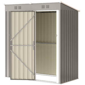 Abri de Jardin en Métal 1,37m² 163x90x179cm, Acier Galvanisé - Armoire de Jardin Adossable avec 2 Grilles d'Aération et Toit Incliné Anti-UV - Cabanon de Stockage pour Outils, Gris Clair
